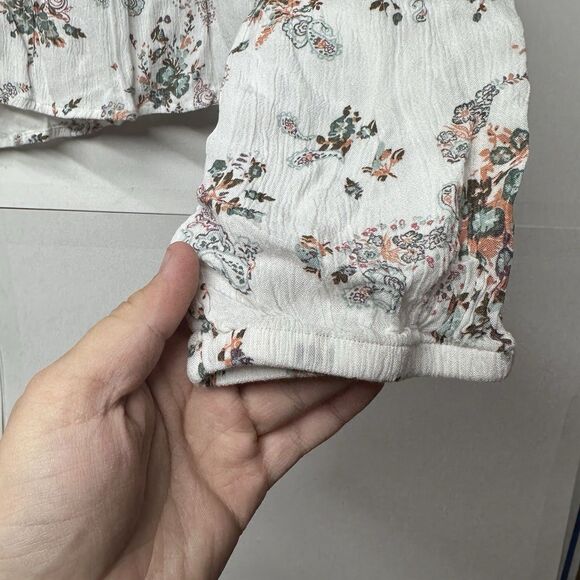 SO Juniors Small Boho Floral Peasant Top Long Sleeve Lace Up Blouse White - Picture 5 of 9